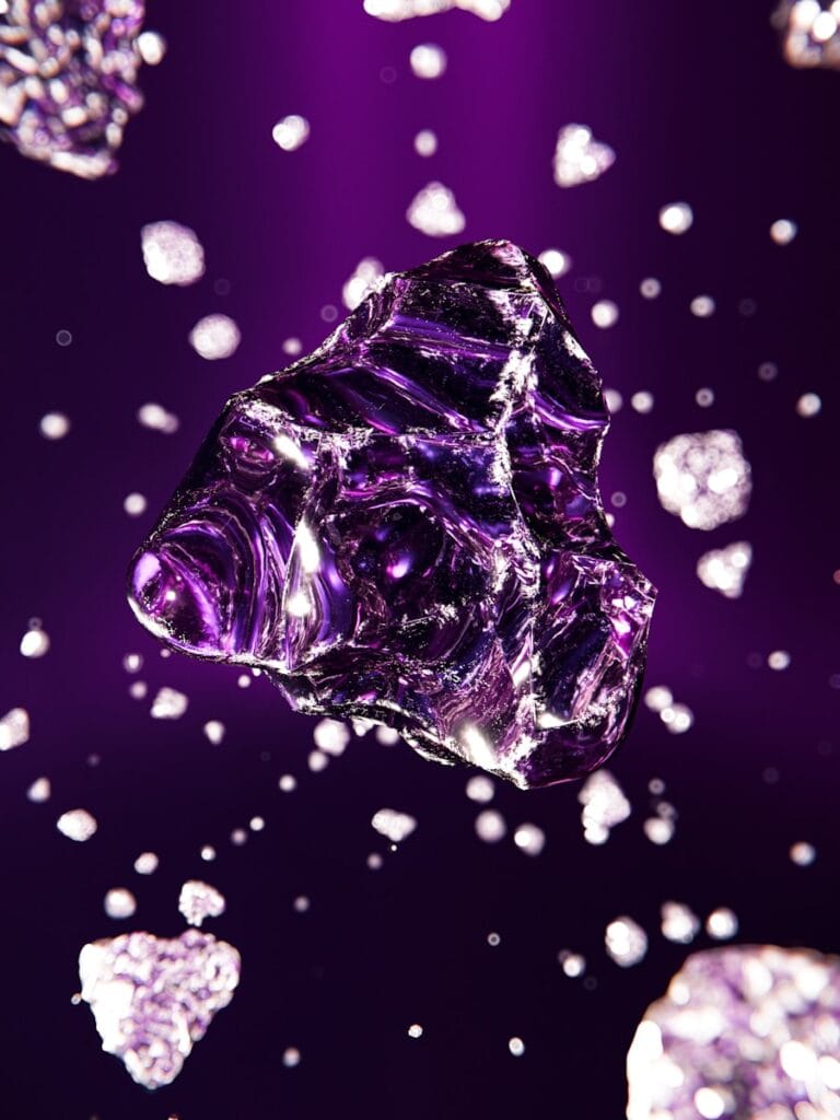 A bunch of ice cubes floating in the air