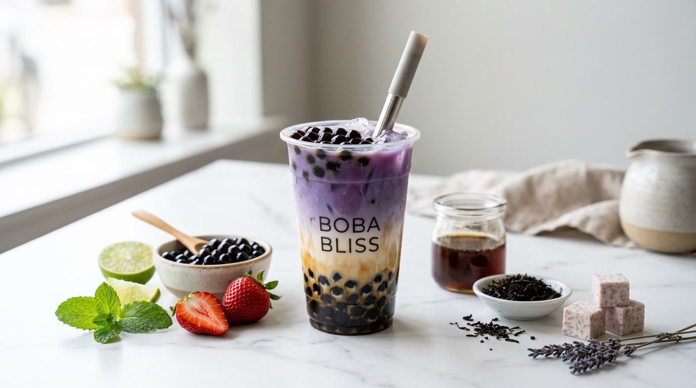 le boba est-il sans gluten — illustration héroïque d'un thé aux perles coloré