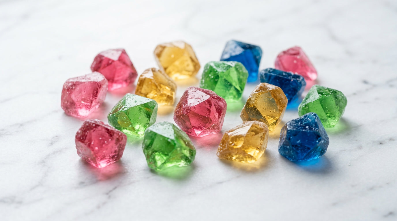 kohakutou candy crystal jelly pieces jewel tones on white marble