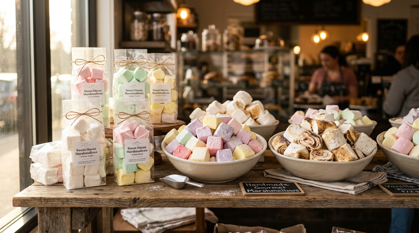what are marshmallows made out of — finished marshmallow products displayed showing the variety achievable with industrial confectionery equipment