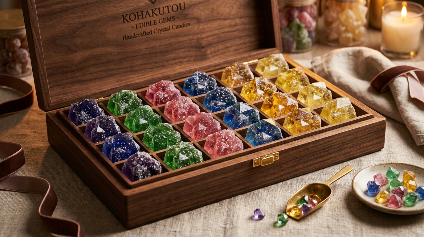 bonbon kohakutou — présentation de bonbons en cristal assortis de qualité supérieure avec des couleurs variées en tons de bijoux