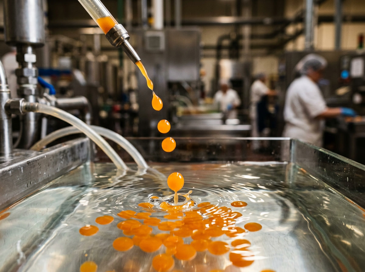 ¿De qué está hecho el popping boba — diagrama del proceso de producción industrial desde los ingredientes hasta el popping boba terminado