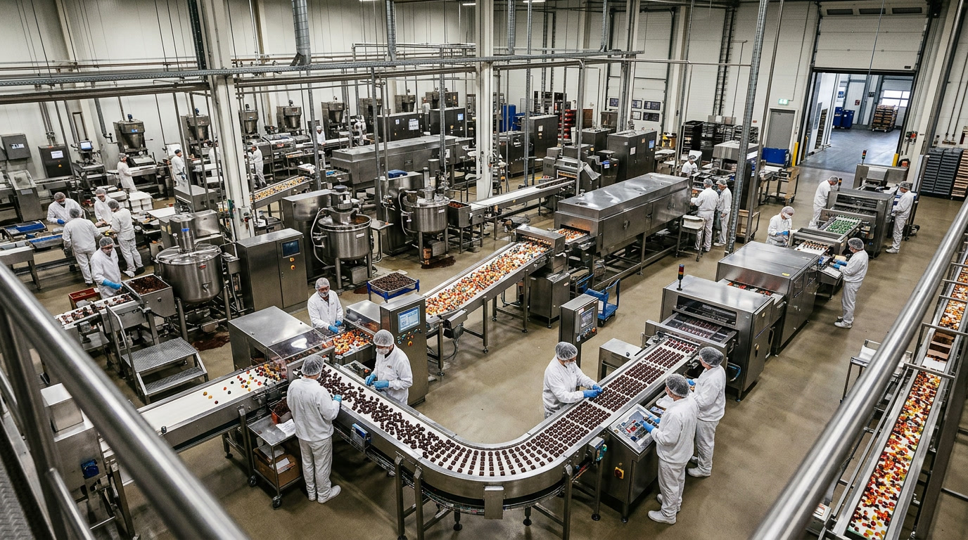 Fábrica do Processo de Fabricação do Skittles piso da fábrica