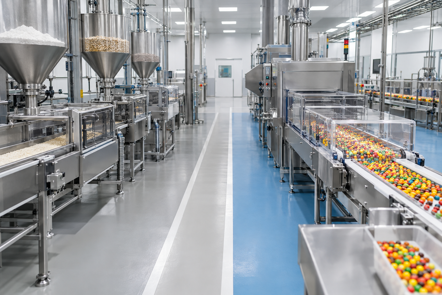 Managing Gluten Cross-Contact on a Candy Line Stainless confectionery line with separate raw-material and finished-product zones